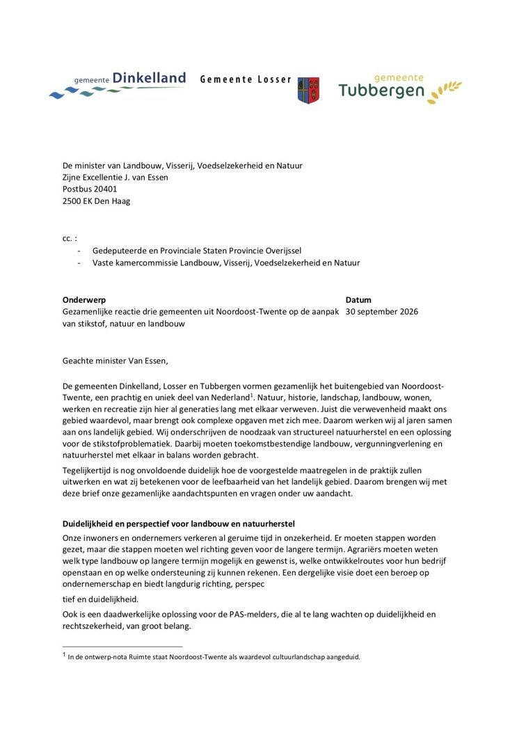 20260928 Gezamenlijke brief Dinkelland_Losser_Tubbergen aan_minister_Van_Essen-p1